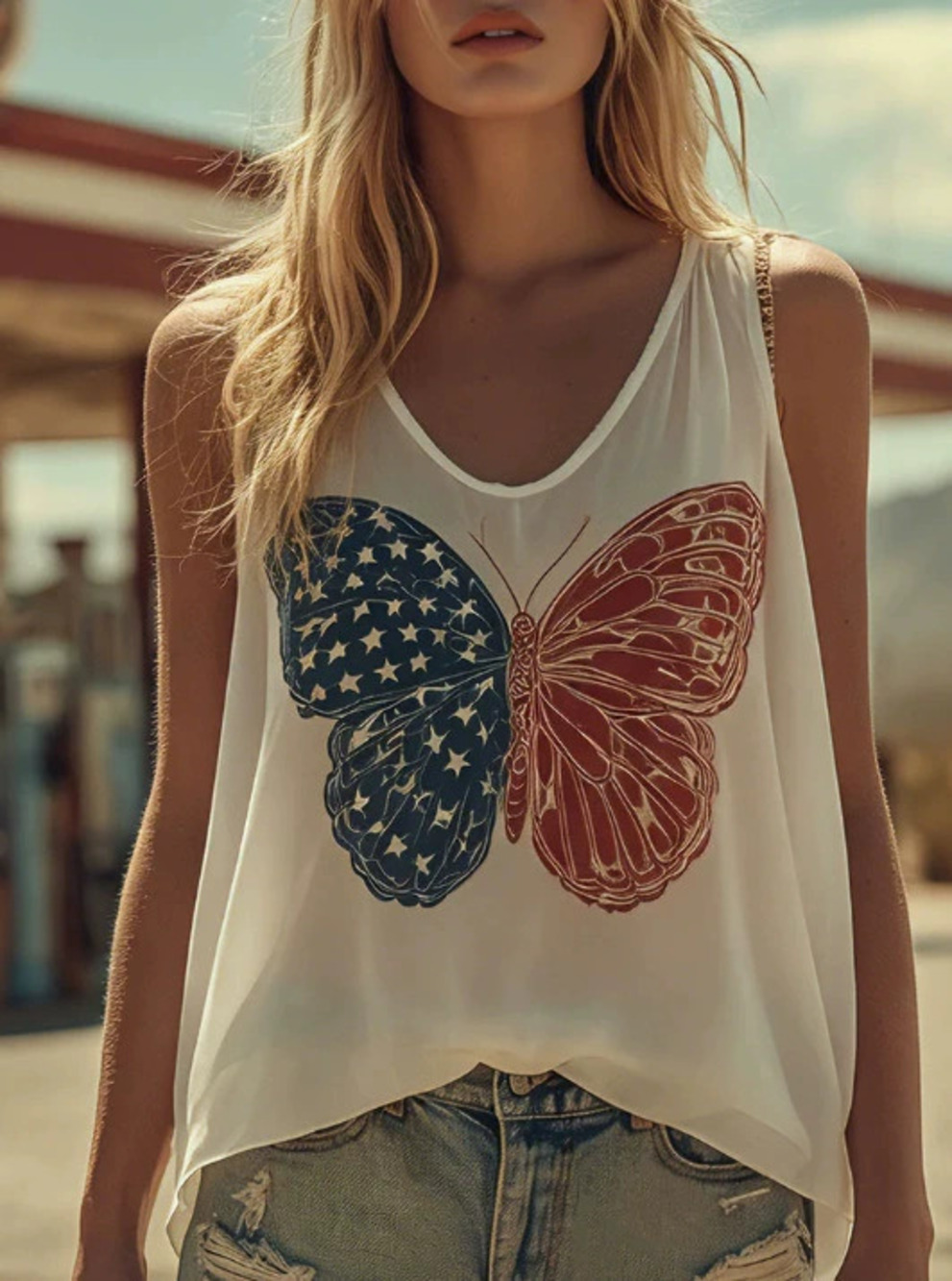 ZARA American Retro Butterfly Print Sleeveless Top